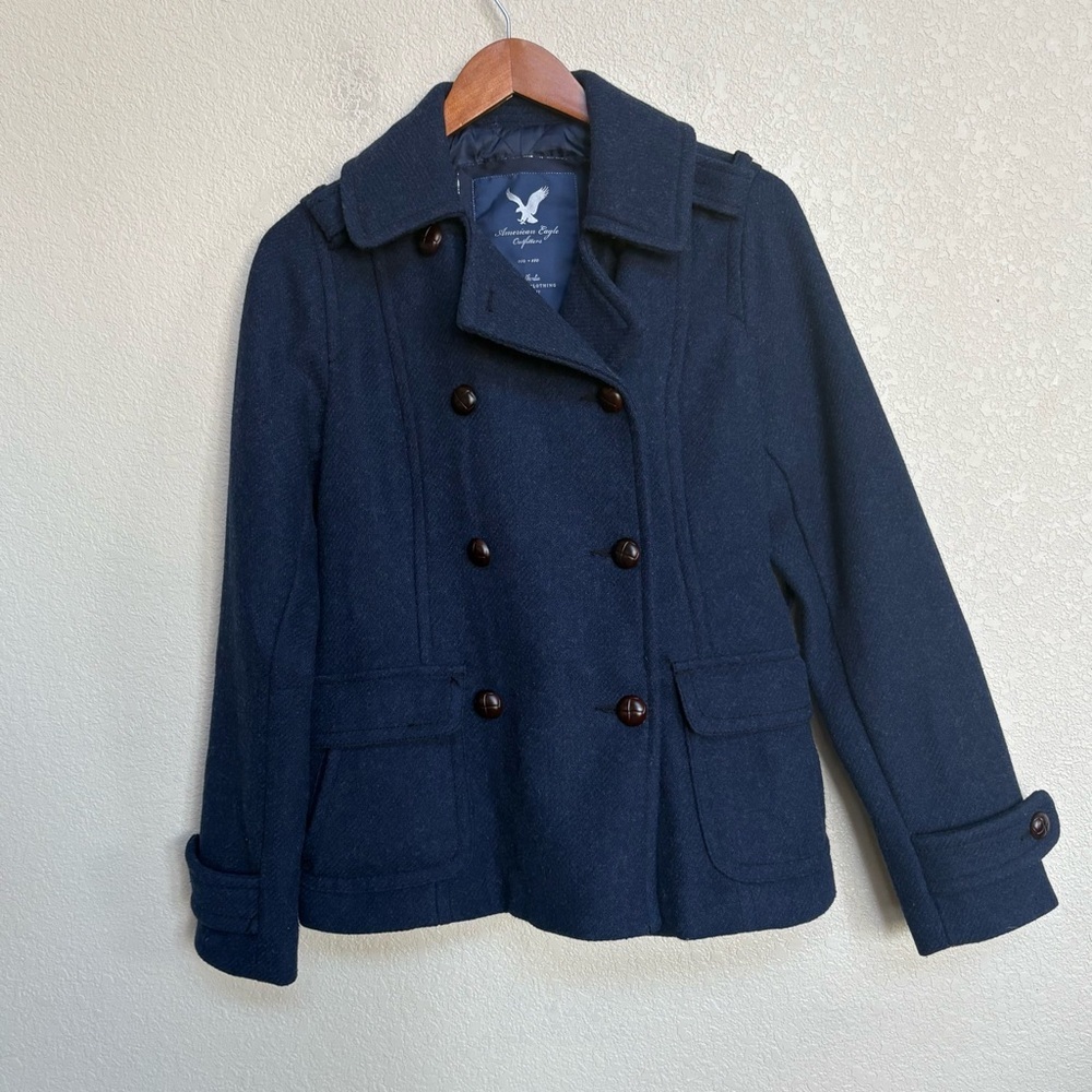 American Eagle Outfitters Navy Double-Breasted Pea Coat